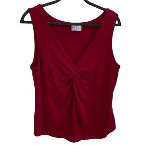 ♥️ CITY DKNY Knit Jersey V-Neck Twist Sleeveless Top/Tank, Deep Red, XL